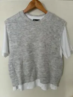 ZARA ザラ　ベスト付きTシャツ ライトグレー　Lサイズ