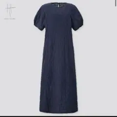 UNIQLO ユニクロ コットンドビーロングワンピース ネイビー