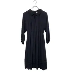 ロングワンピース 11号 ブラック レース襟 上品 フォーマル 春秋 おでかけ