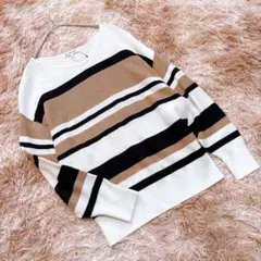 GLOBAL WORK（S）ボーダーニット 長袖 カシミヤ混 ゆったり シンプル