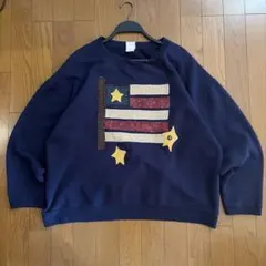 短丈 スウェット 古着 アメリカ国旗 オーバー ネイビー レトロ昭和 Hanes