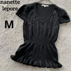 ナネットレポー　nanette lepore 半袖ニット　ペプラム　黒