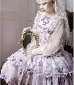 甘ロリ クラロリ 薔薇柄 紫 ロリィタ ワンピース シフォン ラベンダー