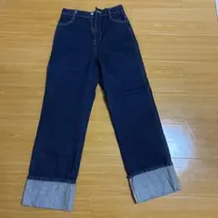 レディース デニムパンツ インディゴ ロールアップ
