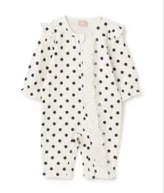 petit main プティマイン　水玉　ドット　レースフリルカバーオール　80