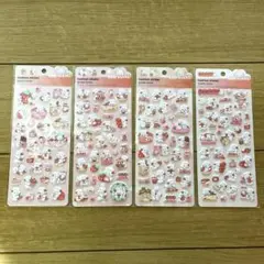 海外製★ふわふわウサギとスイーツ 立体シール 4枚セット