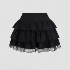コントラストレーストリム スリミング Y2Kシルエット ペプラム フレアスカートのサムネイル