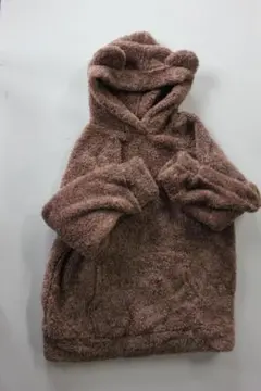 【4-34 ⑤】GU フリースパーカー Lサイズブラウンフード 耳付パジャマ上着