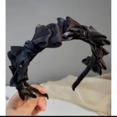 リボンカチューシャ　花柄　パーティー　結婚式　ブラック　レディース