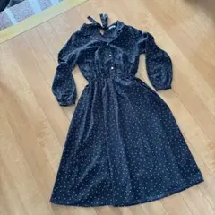 COLZA ドット柄 ロングワンピース ブラック S