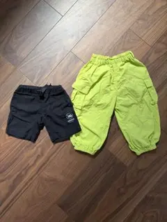 【2枚セット】NINEGATESハーフパンツ&ネオンカラーカーゴパンツ 100