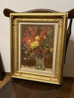 絵画 油彩画 油絵 F8 「2色のバラ」パリ 菊地正則 豪華 美品 額付き