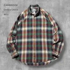 3603古着90s CAMBRIDGEオンブレチェック柄フランネルシャツ好配色L
