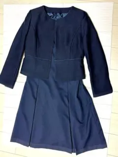 ネイビー ノーカラー　ワンピース　スーツセット　15号サイズ