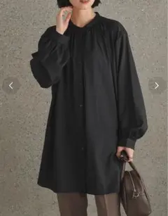 AMERICAN HOLIC スタンドカラーギャザーとろみシャツ 黒 M