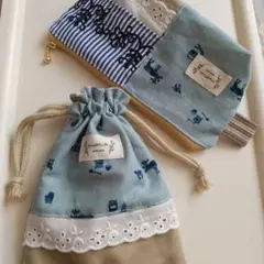 ハンドメイド＊ポーチファスナー付き◈巾着ポーチセット