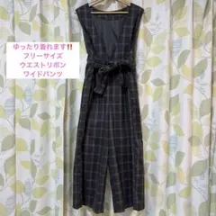 Fサイズオーバーオール グレー チェック サロペット オールインワン レディース