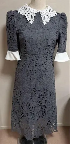 Leja 花柄レース カラースパンコール刺繍Aラインフレアドレスワンピース