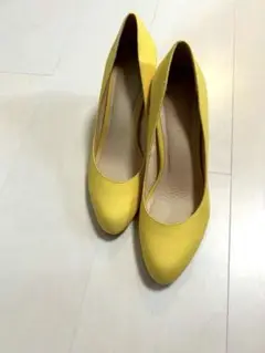 ○新品○【A de Vivre】イエロー／ラウンドトゥ／高ヒール／パンプス