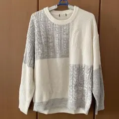 ホワイト グレー ニット セーター