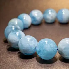 パンダの工房】天然石パワーストーンアクアマリン大玉ブレスレット 