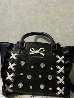 レースアップハートビジューフラッタ―(ミニ) ブラック