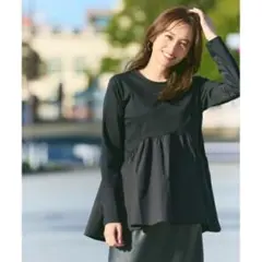 オペークドットクリップ　異素材Aラインカットソー　美品