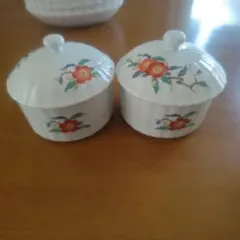 花柄陶器保存容器2個セット