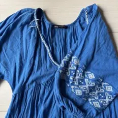 (6日まで限定値下)ZARA ブルー Vネック ロングワンピース