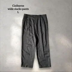 90s ワイドスラックス　ダークグレー　ツータック　　古着　ヴィンテージ
