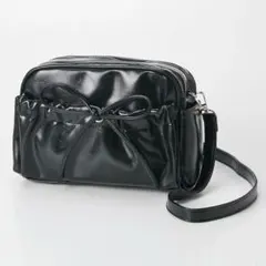 ２室構造リボンポイントスクエアショルダーバッグ 美品