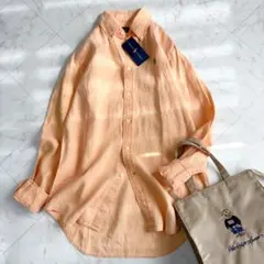 新品【ラルフローレン】リネンシャツ　ポニー刺繍　ゆったり　オレンジ　メンズS