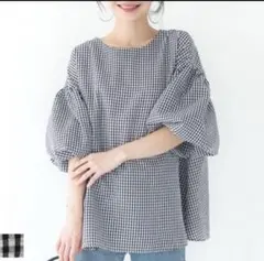 coca ギンガム チェック バルーン スリーブ ブラウス
