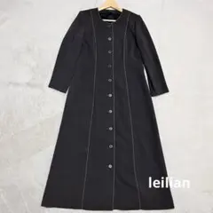 美品 レリアン デザインロングワンピース グレー 9号 M　ボタン　刺繍