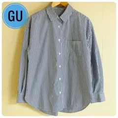 週末価格✨GU ジーユー ストライプオーバーサイズシャツ 長袖 S ブルーのサムネイル