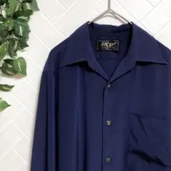 ヴィンテージ 日本製 メンズ オシャレなシャツ ネイビー(M)