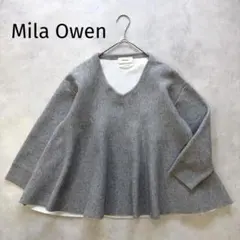 Mila Owen ミラオーウェン ウール混 Vネック ペプラムニット　グレー
