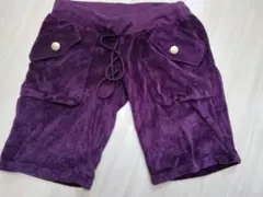 パープル スエード風ハーフパンツ ポケット付き