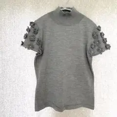美品✦M'S GRACY フラワーニットセーター Mグレー ハイネック 毛100