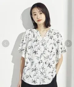 グローバルワーク　サラサラリラックスプリントブラウス半袖シャツ