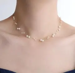 パール 二連ネックレス ステーションネックレス サージカルステンレス ゴールド