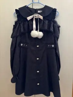 Ank Rouge ぽんぽんリボンオフショルOP ブラック Mサイズ