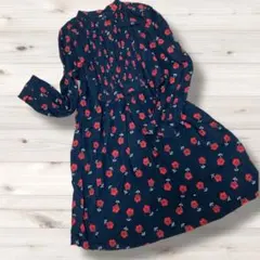 ユニクロ　ワンピース　花柄　レトロ　ネイビー　1094v