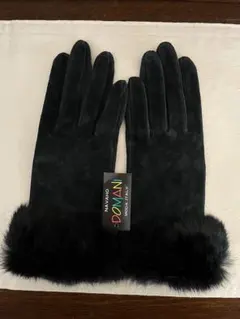 新品 ブラック スエード リアルファー 手袋 内張あり