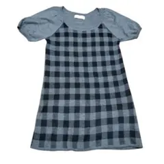 秋冬 ニット チュニックワンピース グレー系チェック 半袖チュニック