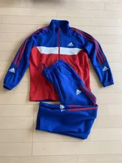 adidas ジャージ上下セット140 CLIMALITEブルー×レッド キッズ