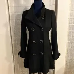 Pコート　ダブルブレスト　金縁釦　リボン柄　ウール　Y2K