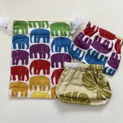 オックス　カラフル象柄巾着袋3点セット