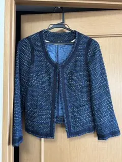 ICB ネイビー ツイード ノーカラージャケット