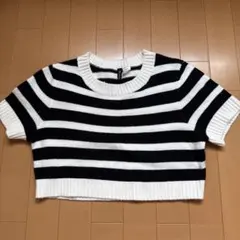 H&M DIVIDED ボーダー柄 半袖ニット クロップド丈